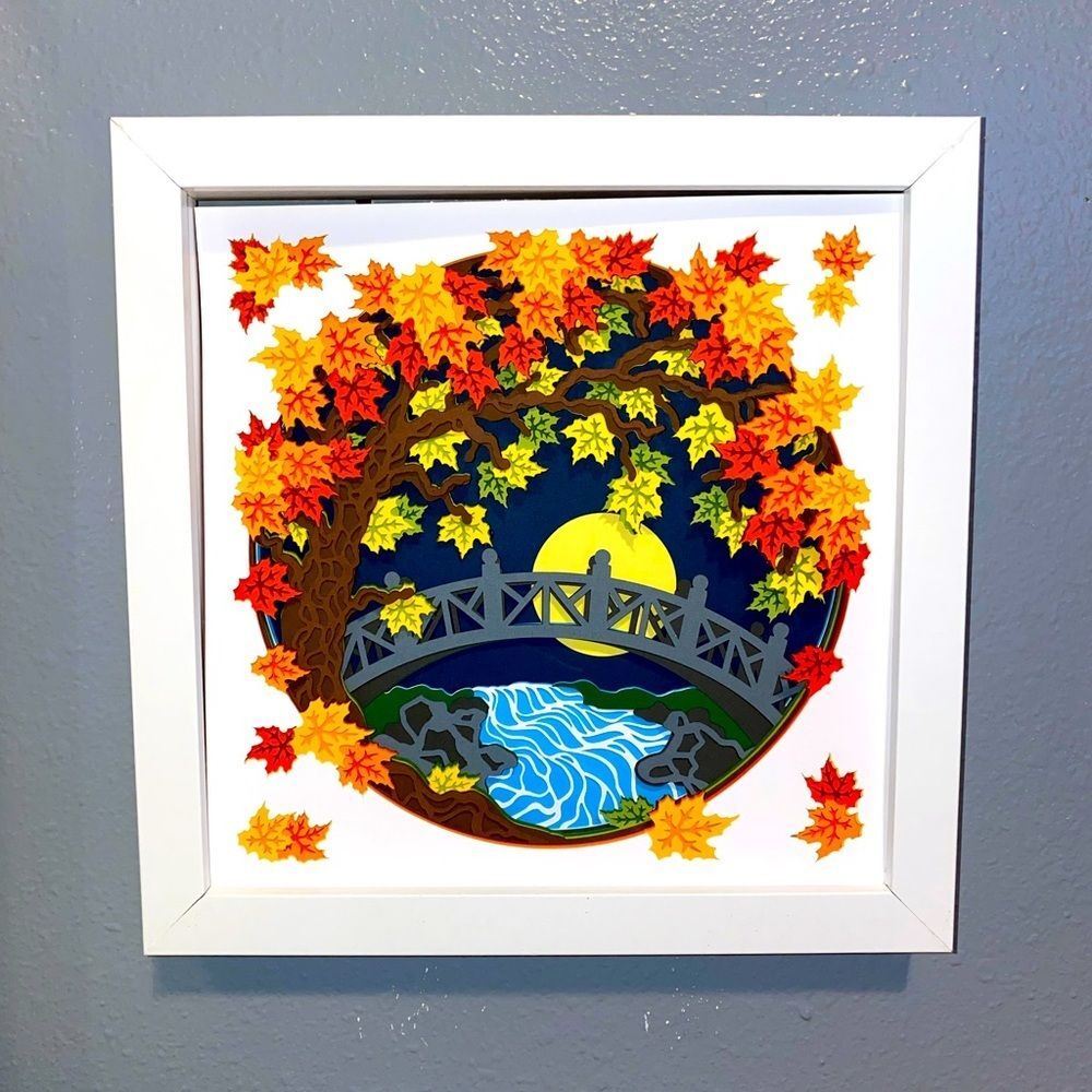 3D Autumn Fall Tree Bridge Shadowbox - Picture 6 of 8